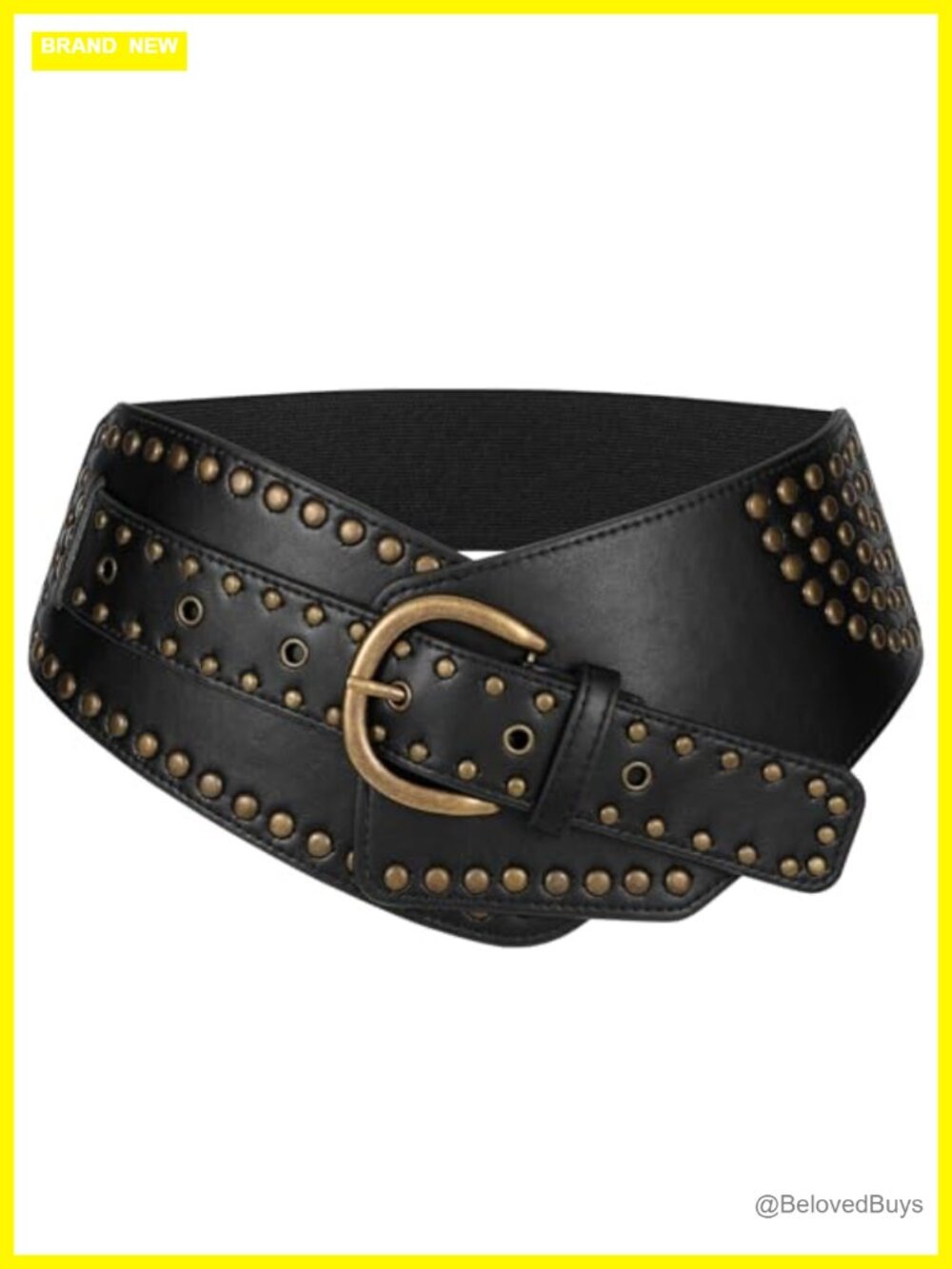 Vintage Wide Elastic Studded Waist Belt with Rivets